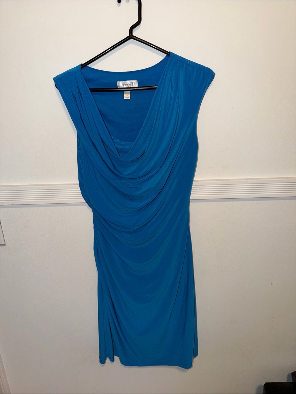 Vintage Dressbarn Teal Blue Draped Cowl Midi Dress